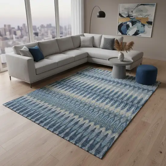 Denim Blue And Gray Southwestern Washable Area Rug With UV Protection Photo 2