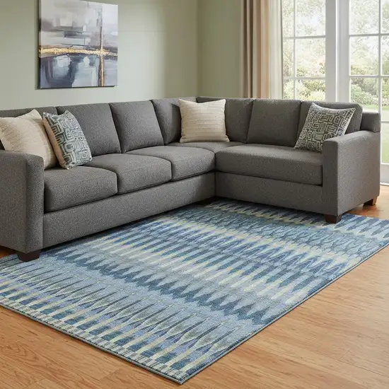 Denim Blue And Gray Southwestern Washable Area Rug With UV Protection Photo 1