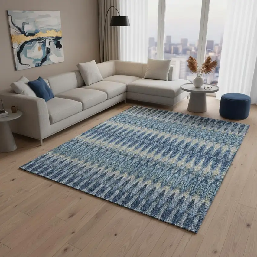 Denim Blue And Gray Southwestern Washable Area Rug With UV Protection Photo 2