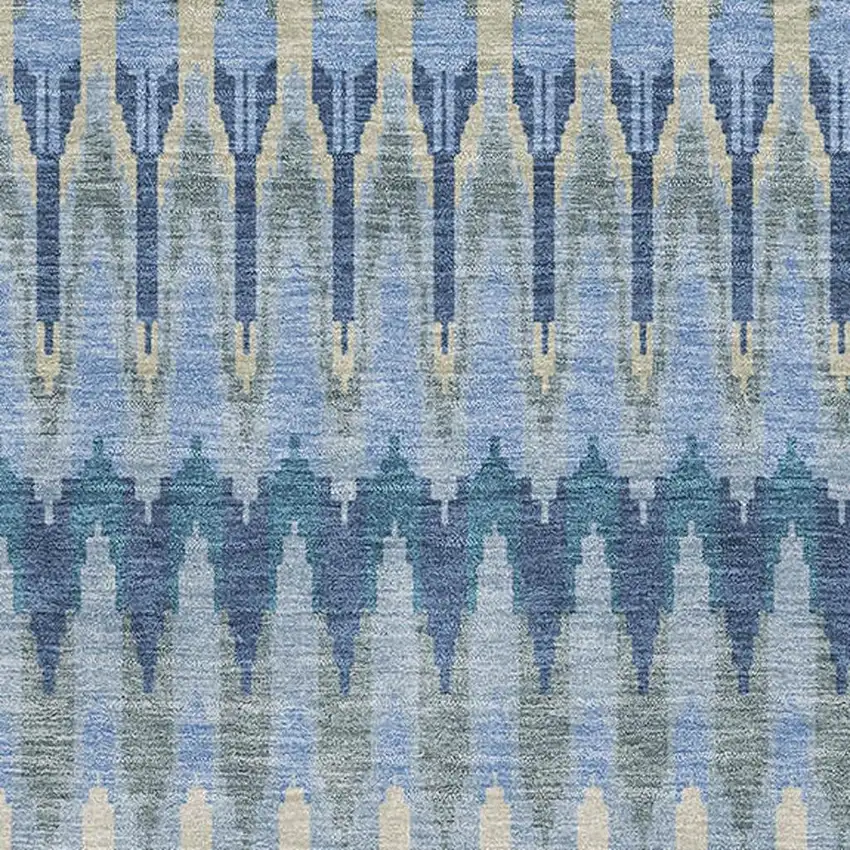 Denim Blue And Gray Southwestern Washable Area Rug With UV Protection Photo 3