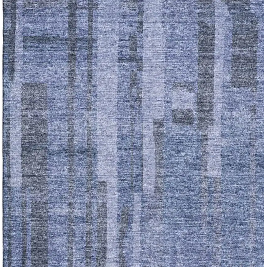 Denim Blue And Gray Striped Washable Area Rug With UV Protection Photo 3