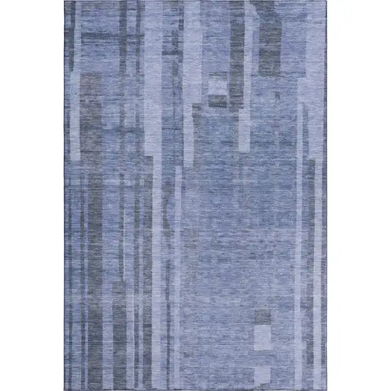 Denim Blue And Gray Striped Washable Area Rug With UV Protection Photo 1