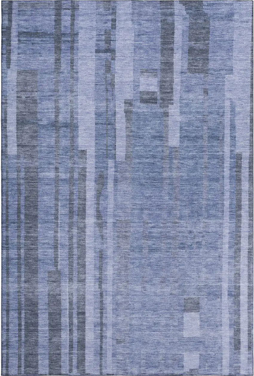 Denim Blue And Gray Striped Washable Area Rug With UV Protection Photo 1