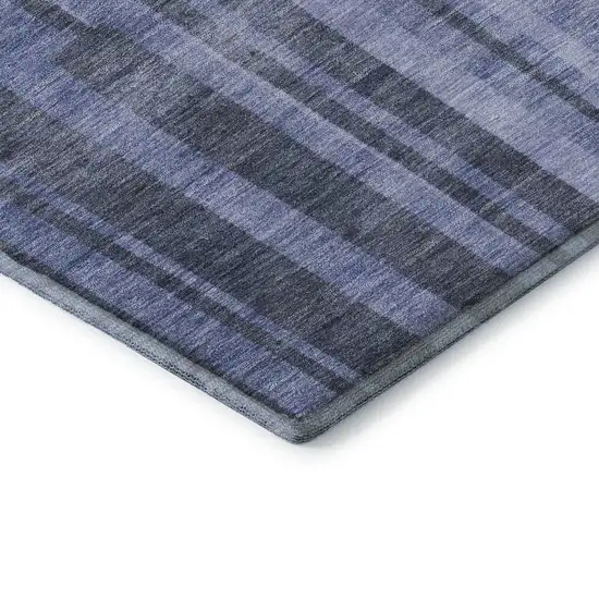 Denim Blue And Gray Striped Washable Area Rug With UV Protection Photo 7