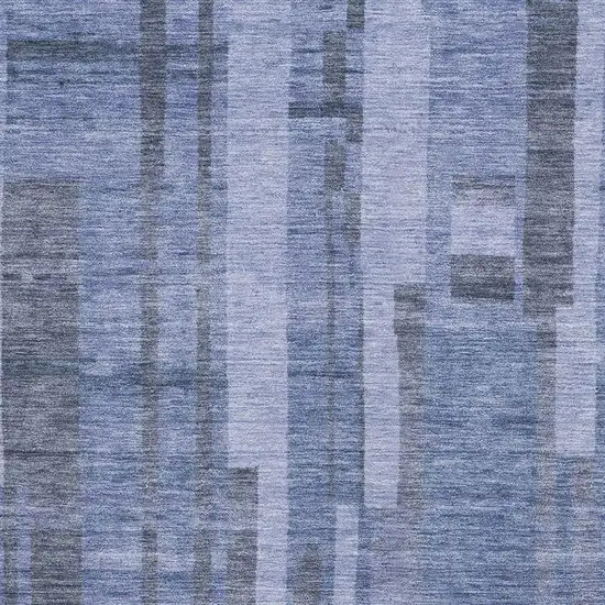 Denim Blue And Gray Striped Washable Area Rug With UV Protection Photo 2