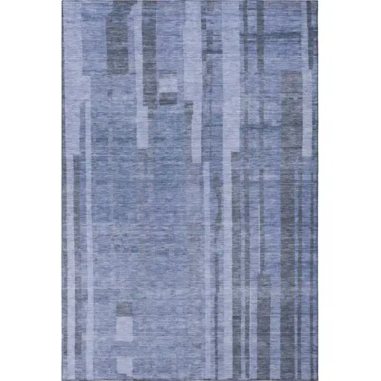 Denim Blue And Gray Striped Washable Area Rug With UV Protection Photo 3