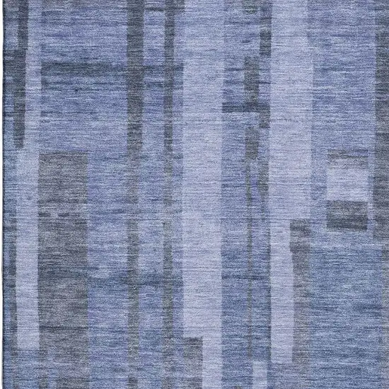 Denim Blue And Gray Striped Washable Area Rug With UV Protection Photo 2