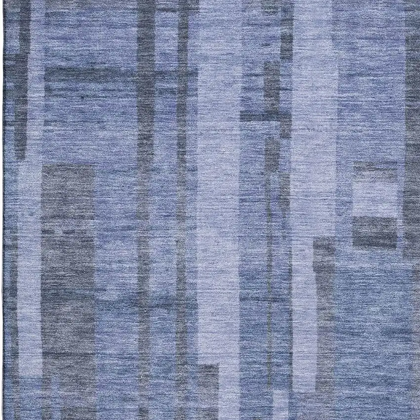 Denim Blue And Gray Striped Washable Area Rug With UV Protection Photo 2