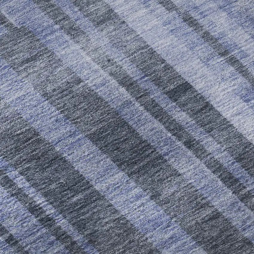 Denim Blue And Gray Striped Washable Area Rug With UV Protection Photo 9