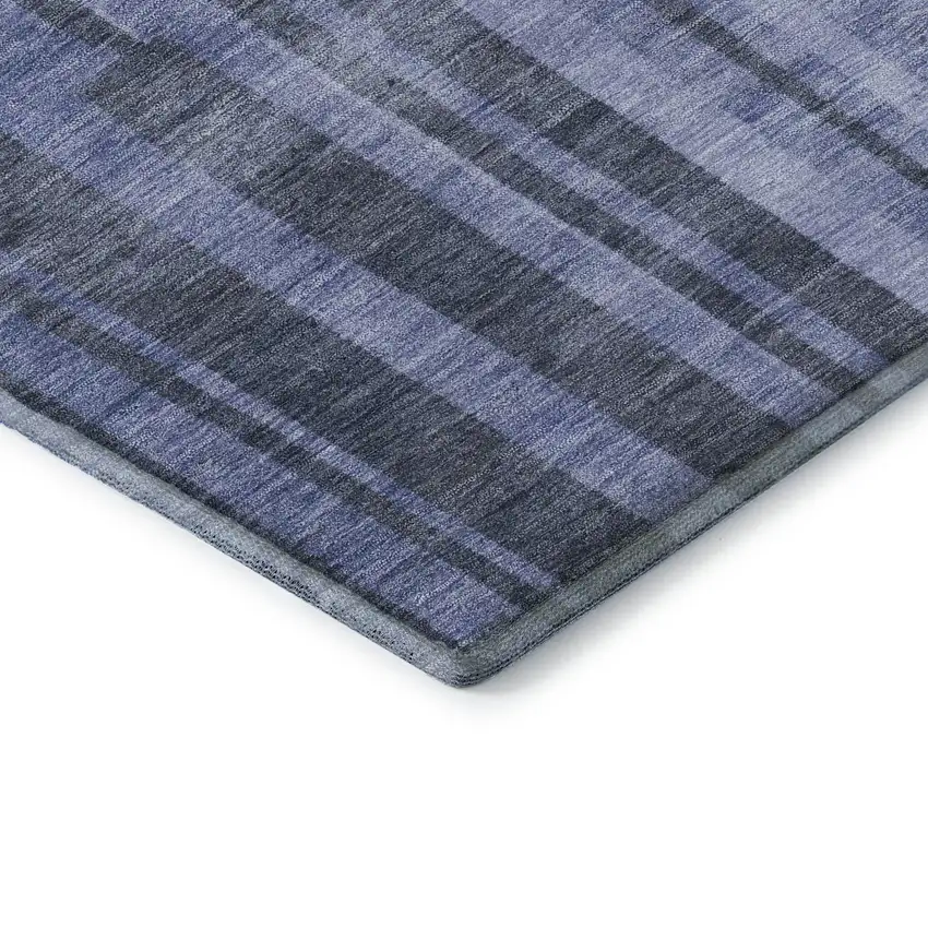 Denim Blue And Gray Striped Washable Area Rug With UV Protection Photo 7