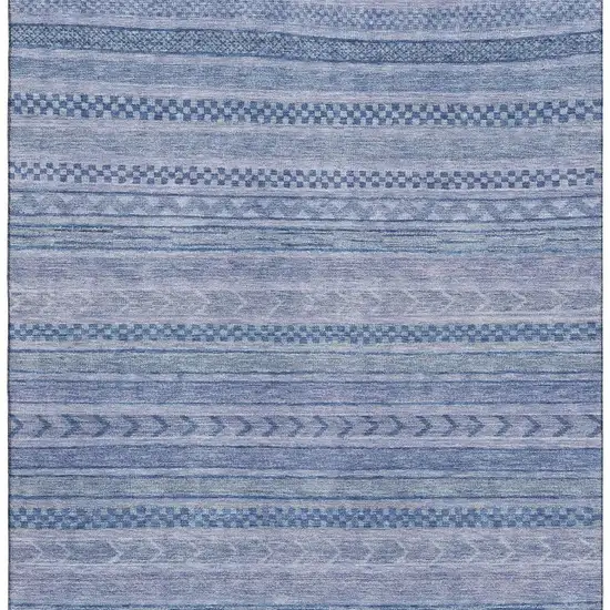 Denim Blue And Gray Striped Washable Area Rug With UV Protection Photo 3