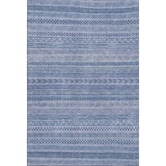 Denim Blue And Gray Striped Washable Area Rug With UV Protection Photo 1