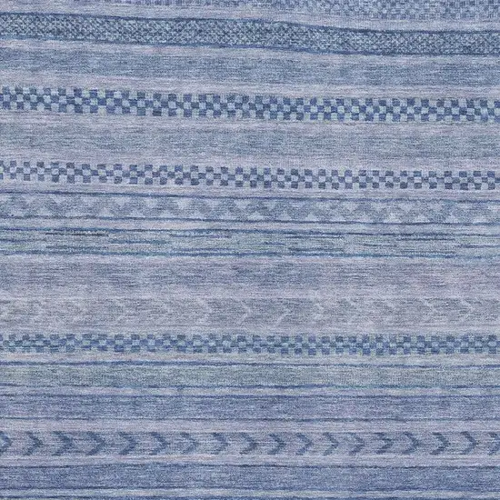 Denim Blue And Gray Striped Washable Area Rug With UV Protection Photo 2