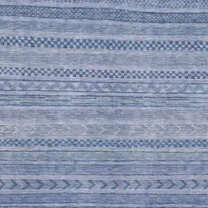 Photo of Denim Blue And Gray Striped Washable Area Rug With UV Protection