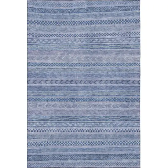 Denim Blue And Gray Striped Washable Area Rug With UV Protection Photo 3