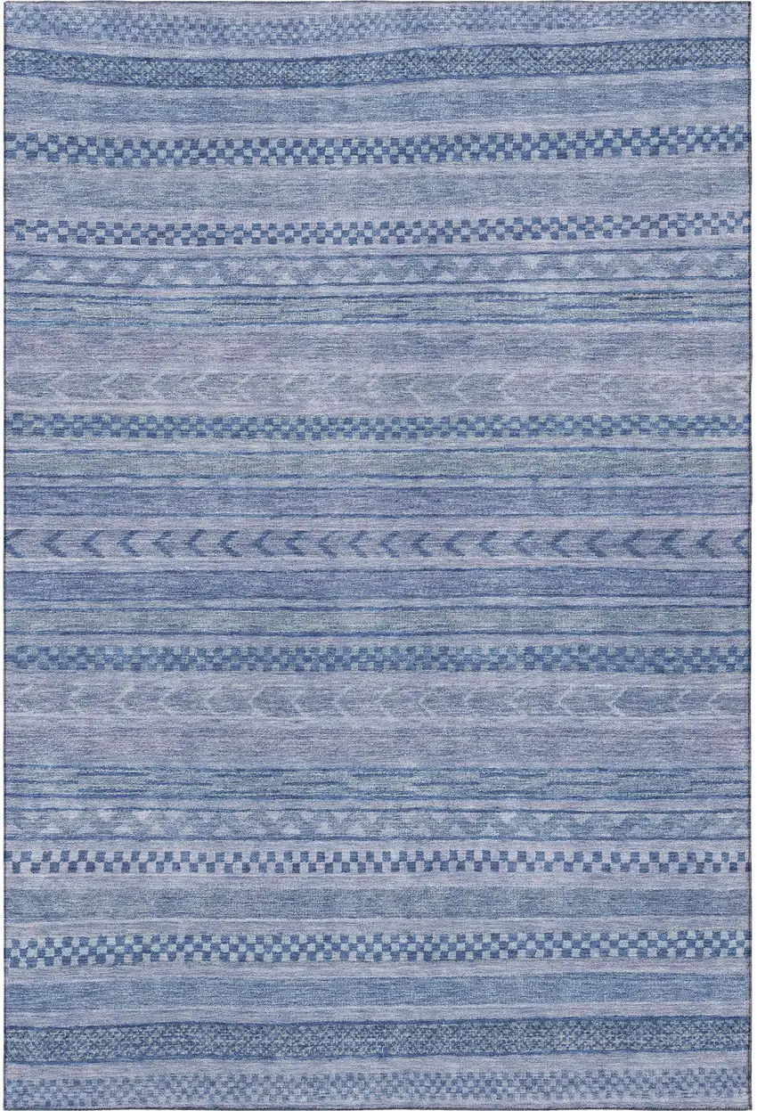 Denim Blue And Gray Striped Washable Area Rug With UV Protection Photo 3