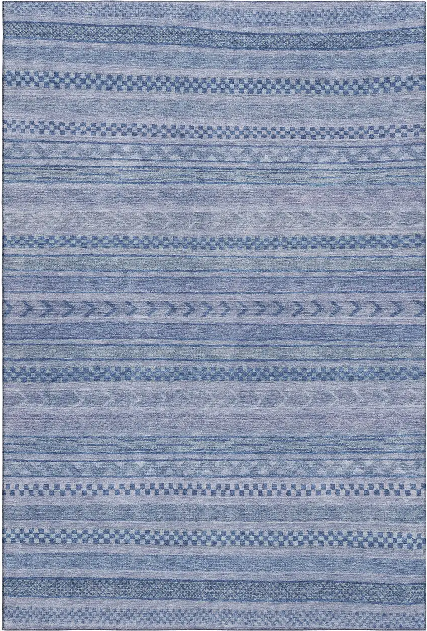 Denim Blue And Gray Striped Washable Area Rug With UV Protection Photo 1
