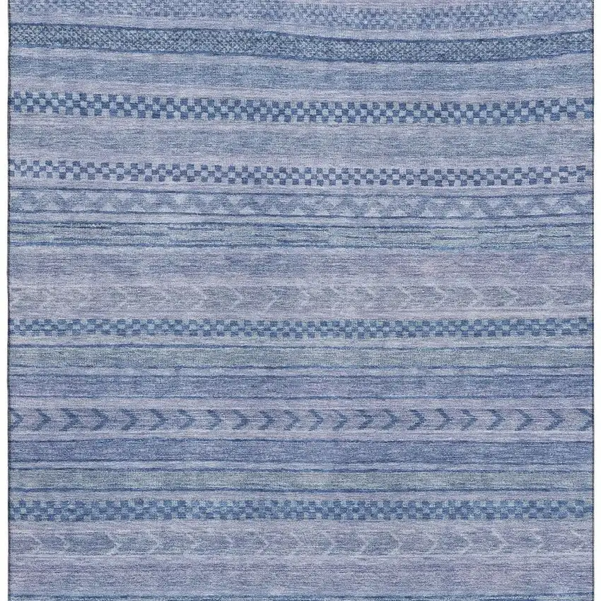Denim Blue And Gray Striped Washable Area Rug With UV Protection Photo 3