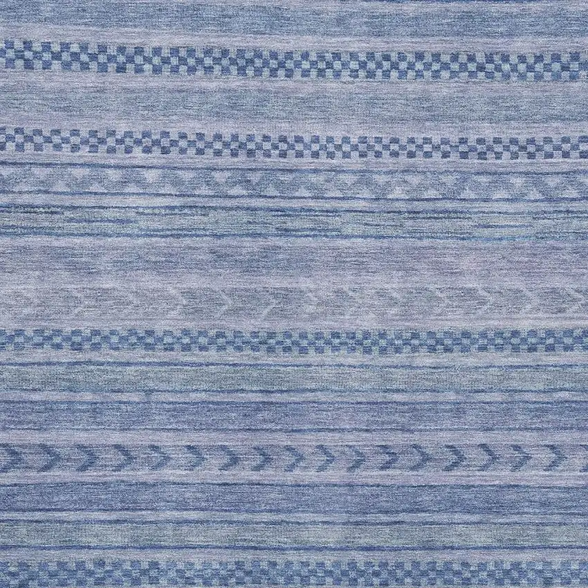 Denim Blue And Gray Striped Washable Area Rug With UV Protection Photo 2