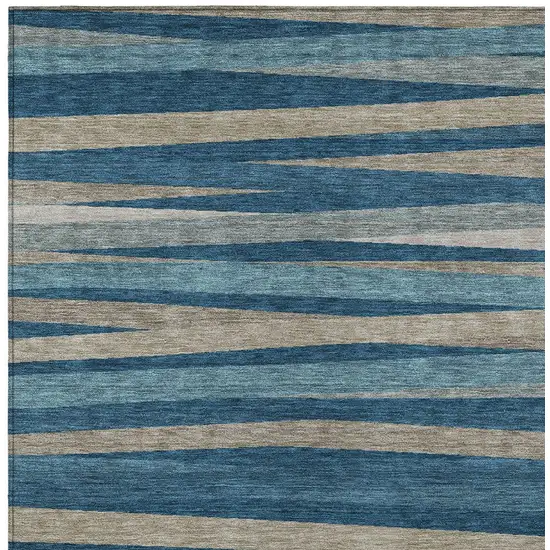 Denim Blue And Gray Striped Washable Indoor Outdoor Area Rug Photo 5