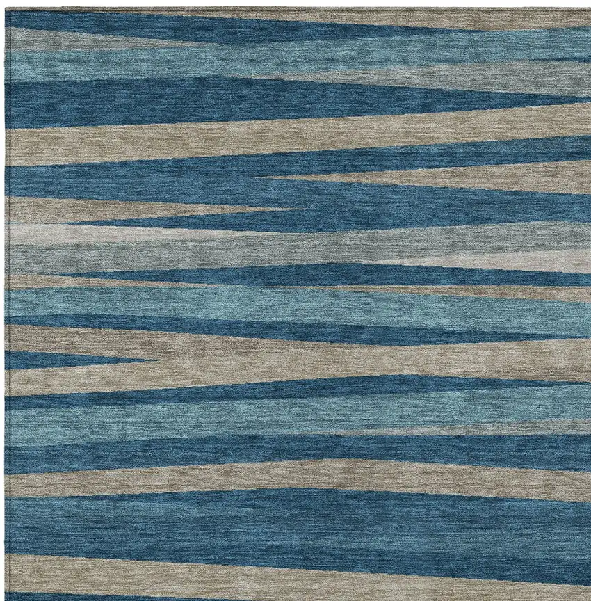 Denim Blue And Gray Striped Washable Indoor Outdoor Area Rug Photo 5