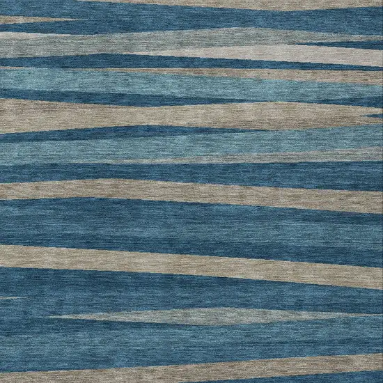 Denim Blue And Gray Striped Washable Indoor Outdoor Area Rug Photo 5
