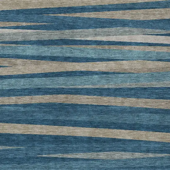 Denim Blue And Gray Striped Washable Indoor Outdoor Area Rug Photo 5