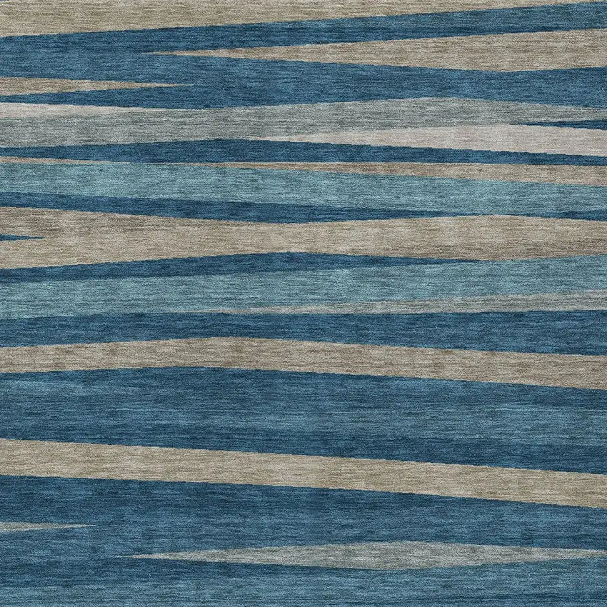 Denim Blue And Gray Striped Washable Indoor Outdoor Area Rug Photo 5
