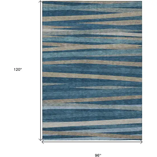 Denim Blue And Gray Striped Washable Indoor Outdoor Area Rug Photo 3