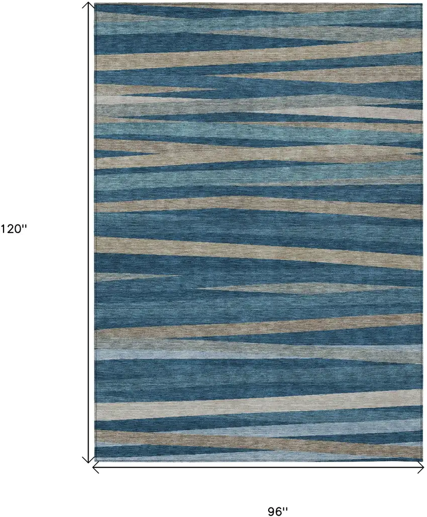 Denim Blue And Gray Striped Washable Indoor Outdoor Area Rug Photo 3