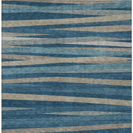Denim Blue And Gray Striped Washable Indoor Outdoor Area Rug Photo 5