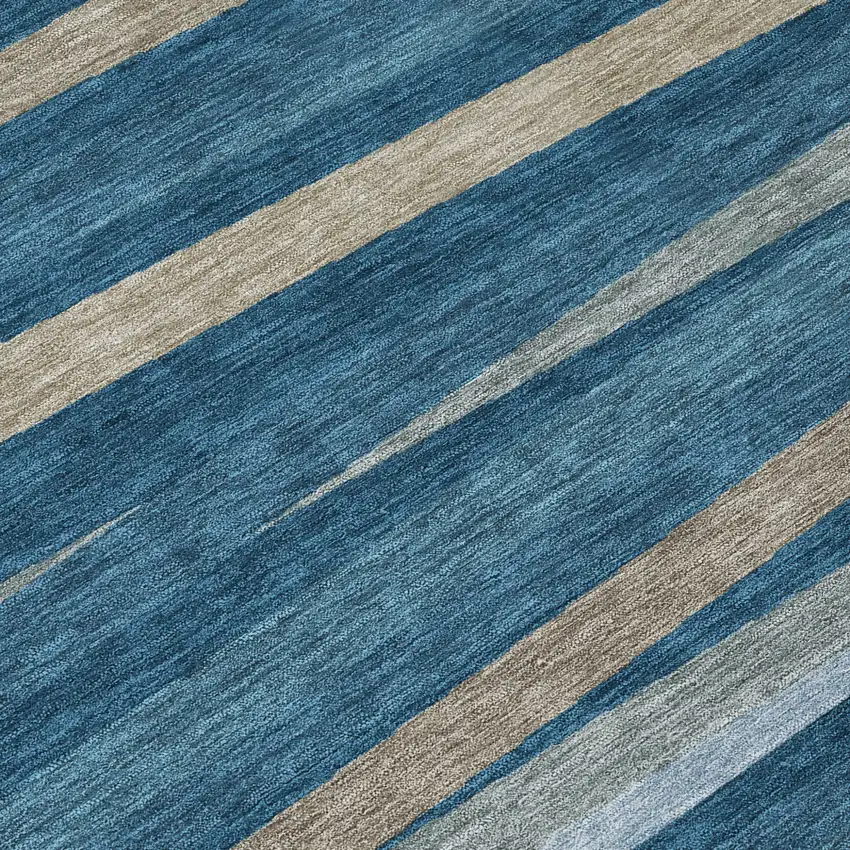 Denim Blue And Gray Striped Washable Indoor Outdoor Area Rug Photo 6