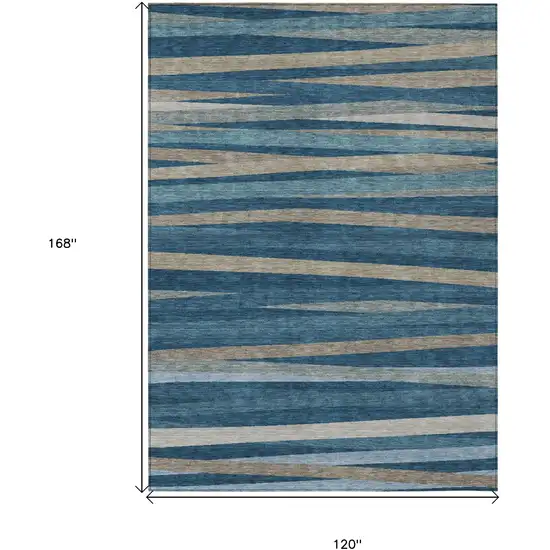 Denim Blue And Gray Striped Washable Indoor Outdoor Area Rug Photo 3