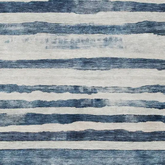 Denim Blue And Gray Striped Washable Indoor Outdoor Area Rug Photo 6