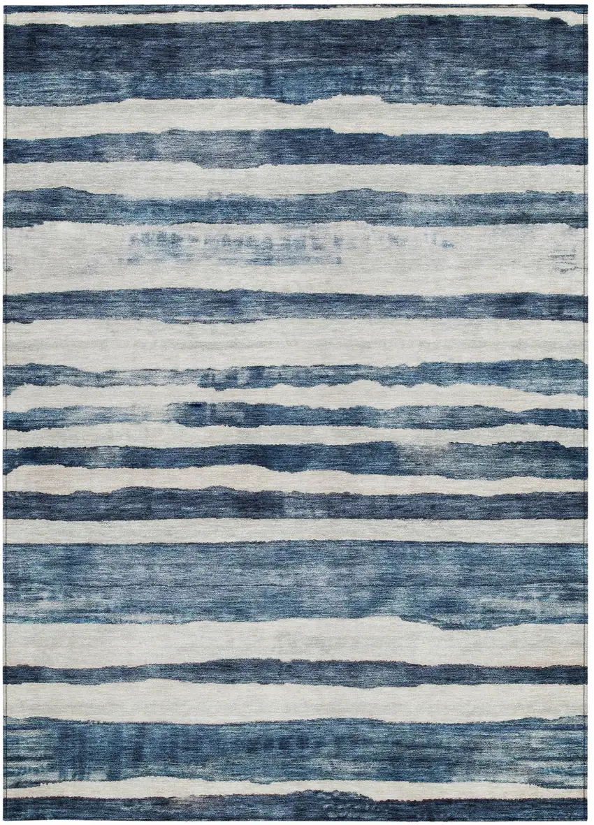 Denim Blue And Gray Striped Washable Indoor Outdoor Area Rug Photo 6