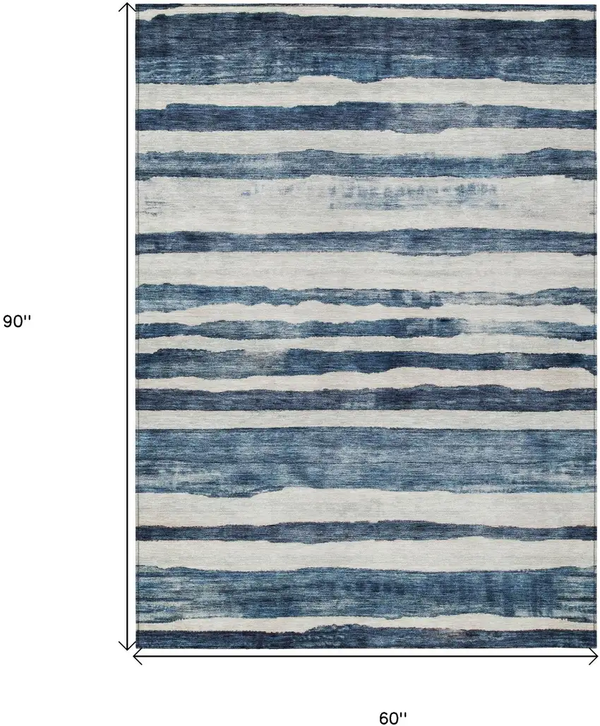 Denim Blue And Gray Striped Washable Indoor Outdoor Area Rug Photo 3