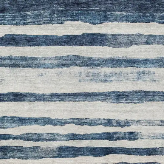 Denim Blue And Gray Striped Washable Indoor Outdoor Area Rug Photo 6