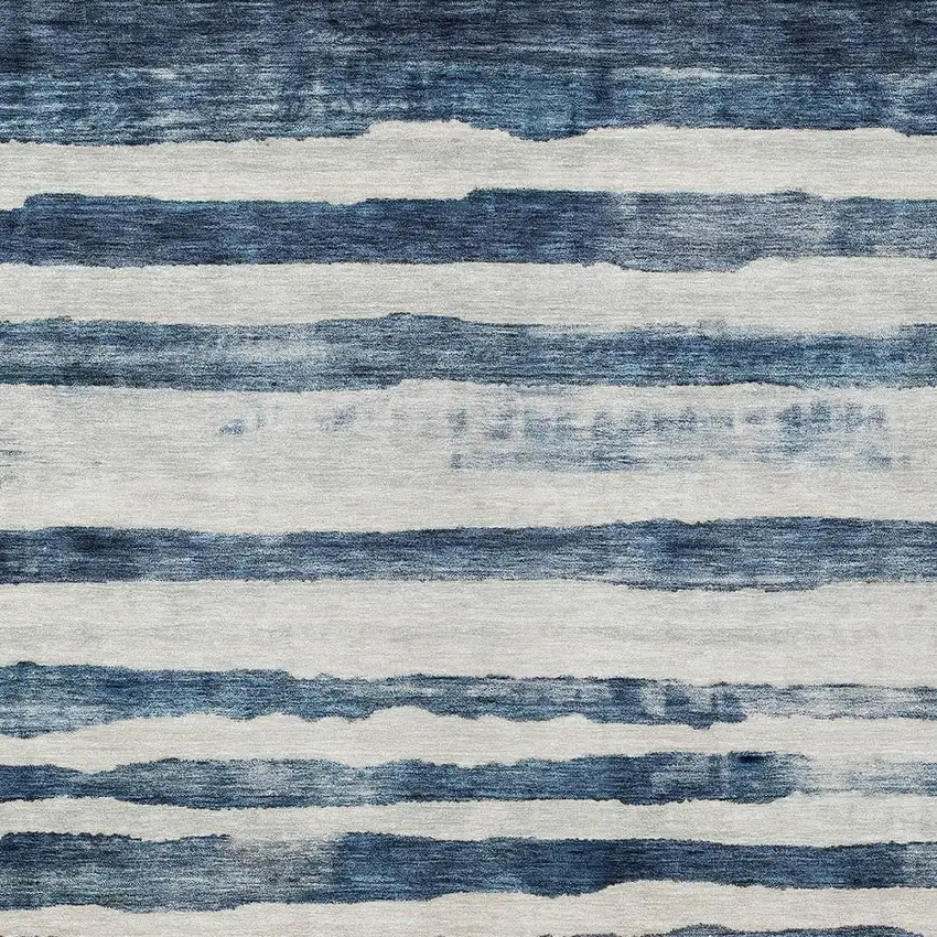 Denim Blue And Gray Striped Washable Indoor Outdoor Area Rug Photo 6