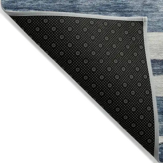 Denim Blue And Gray Striped Washable Indoor Outdoor Area Rug Photo 5