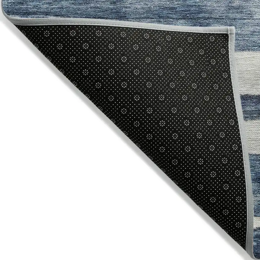 Denim Blue And Gray Striped Washable Indoor Outdoor Area Rug Photo 5