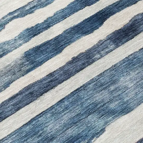 Denim Blue And Gray Striped Washable Indoor Outdoor Area Rug Photo 8
