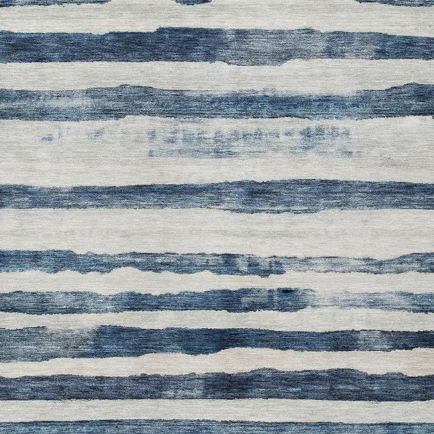 Denim Blue And Gray Striped Washable Indoor Outdoor Area Rug Photo 6