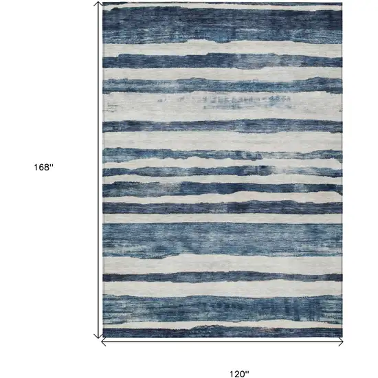 Denim Blue And Gray Striped Washable Indoor Outdoor Area Rug Photo 3