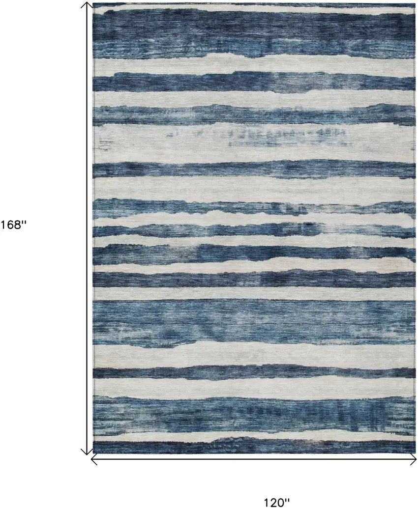 Denim Blue And Gray Striped Washable Indoor Outdoor Area Rug Photo 3