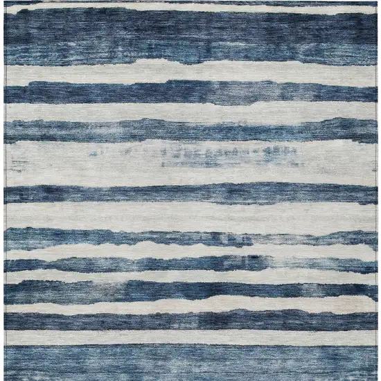 Denim Blue And Gray Striped Washable Indoor Outdoor Area Rug Photo 7