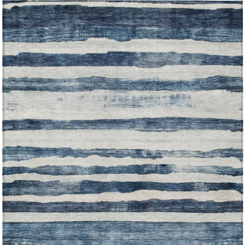 Denim Blue And Gray Striped Washable Indoor Outdoor Area Rug Photo 7