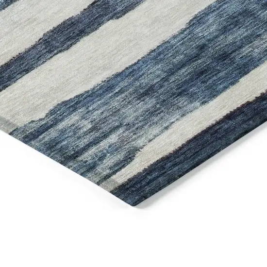 Denim Blue And Gray Striped Washable Indoor Outdoor Area Rug Photo 4