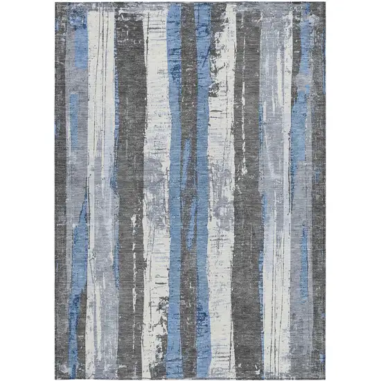 Denim Blue And Gray Striped Washable Indoor Outdoor Area Rug Photo 1