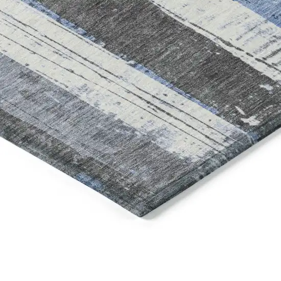 Denim Blue And Gray Striped Washable Indoor Outdoor Area Rug Photo 9
