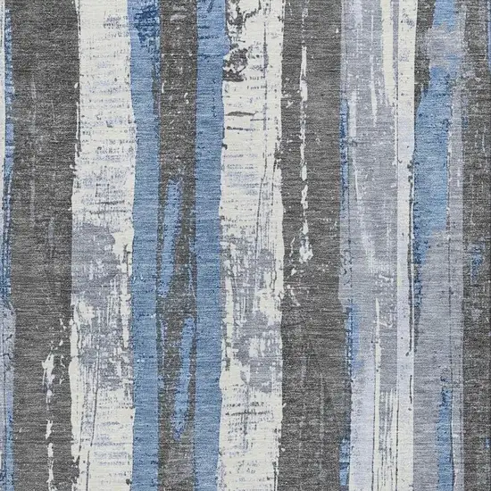 Denim Blue And Gray Striped Washable Indoor Outdoor Area Rug Photo 3